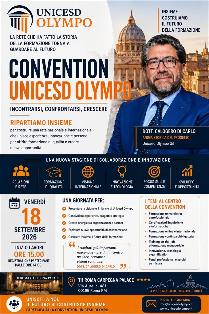 Locandina della Convention UNICESD Olympo del 18 settembre 2026 al TH Roma Carpegna Palace