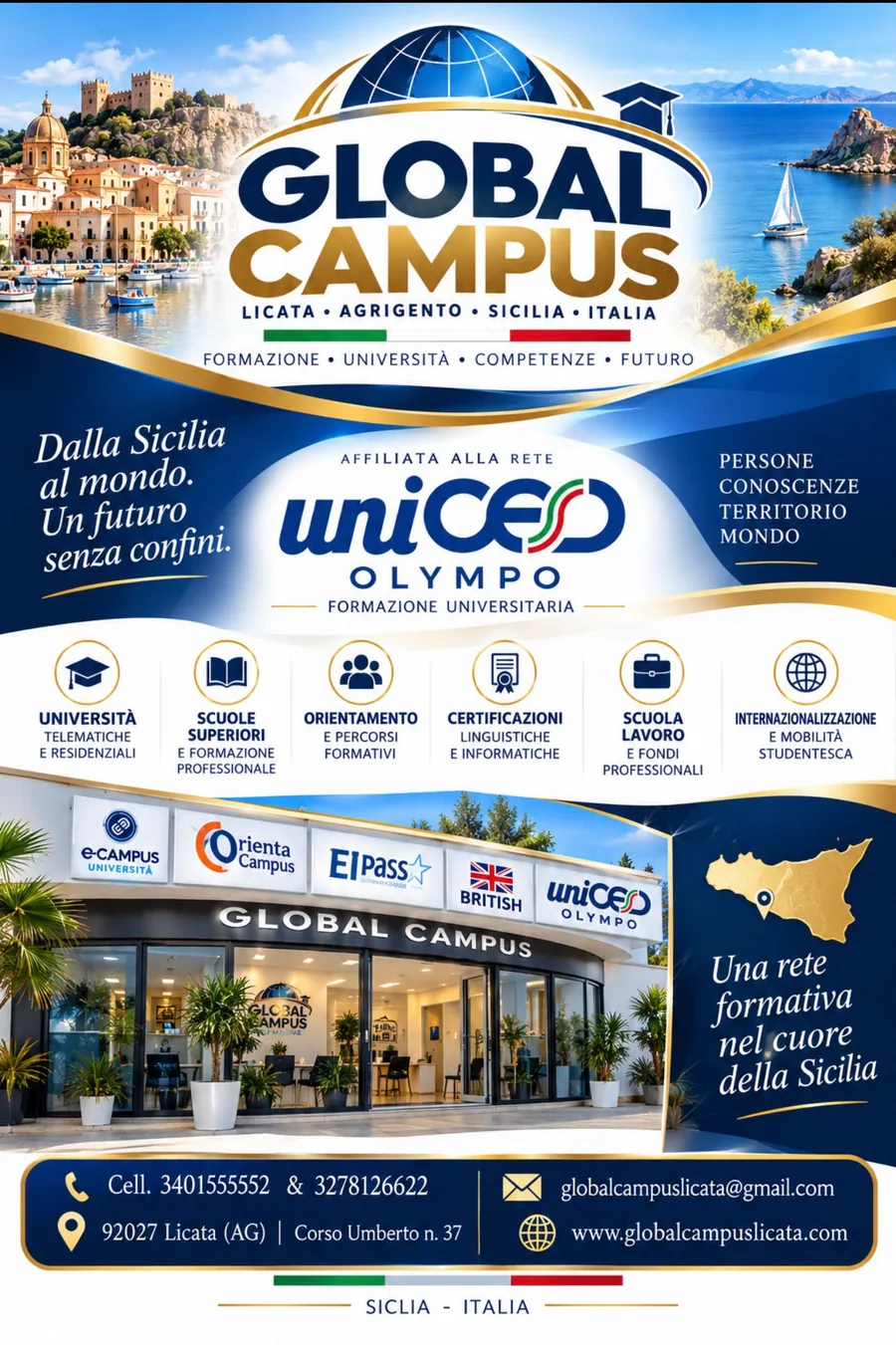 Locandina di Global Campus Licata, affiliata alla rete UNICESD Olympo