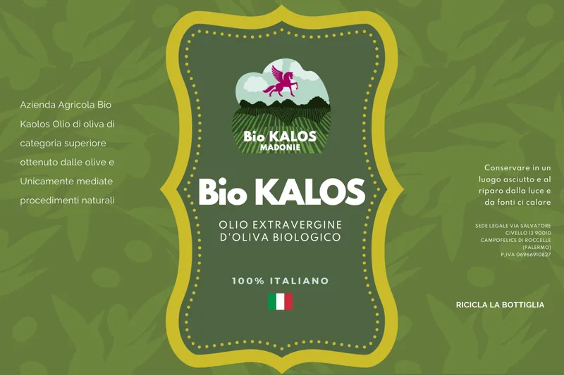 Etichetta dell'olio extravergine di oliva biologico Bio Kalos Madonie